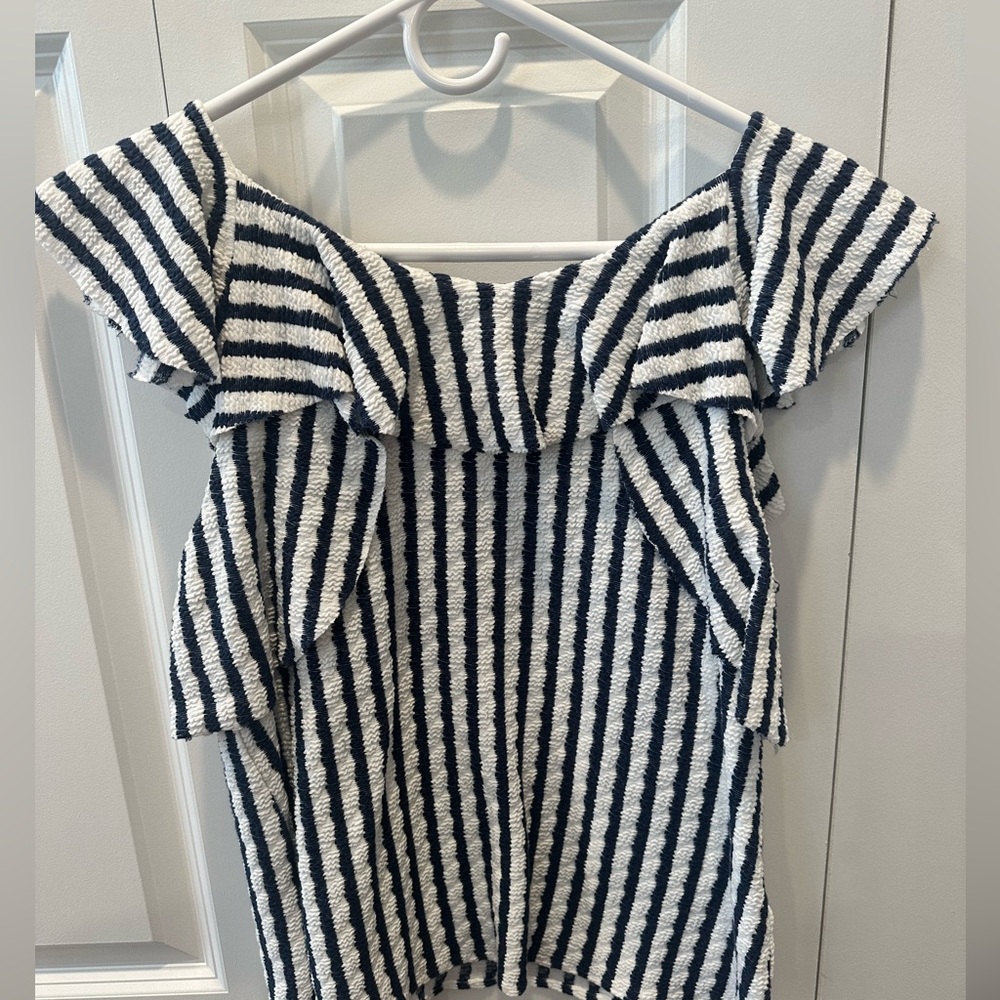 Navy blue and white striped Anthropologie tank